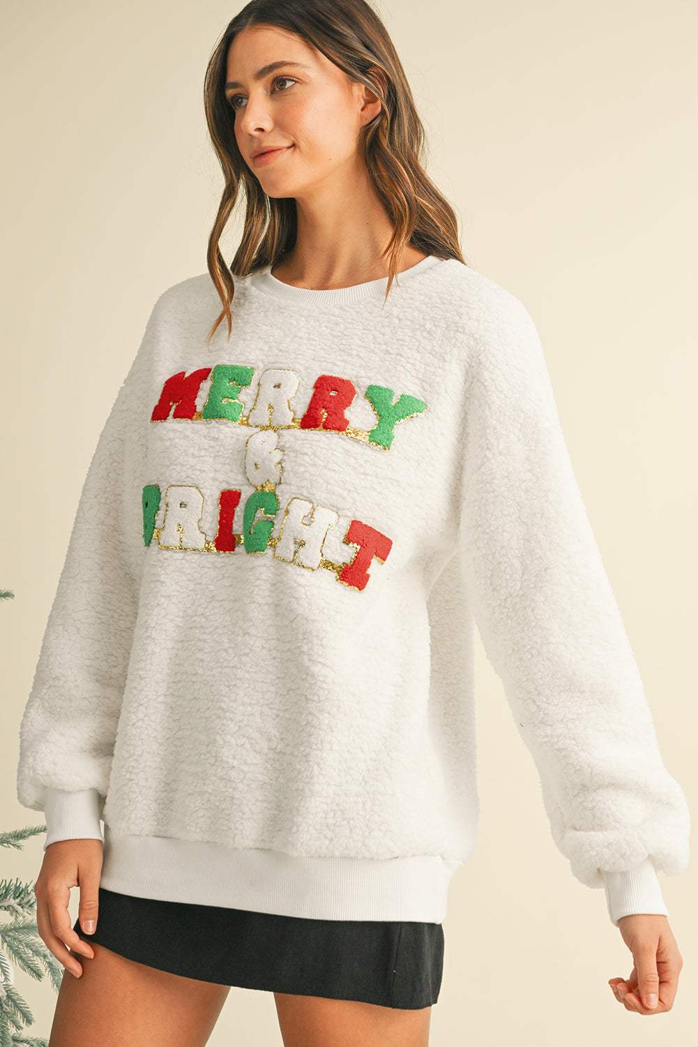 Snow White Merry & Bright Print Fuzzy Sweatshirt