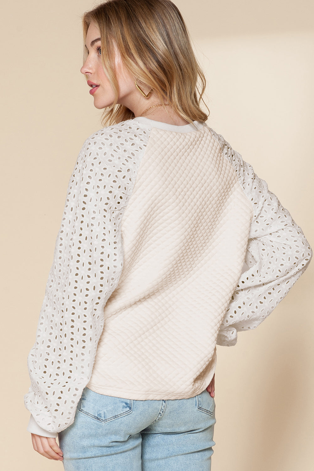 Parchment Quilted Eyelet Sleeve Sweatshirt