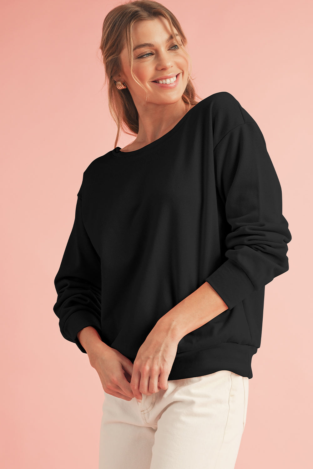 Bowknot Plain Round Neck Sweatshirt