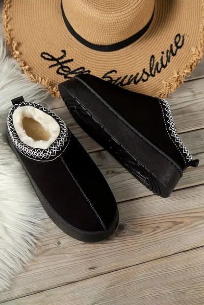 Suede Contrast Round Toe Plush Lined Flats