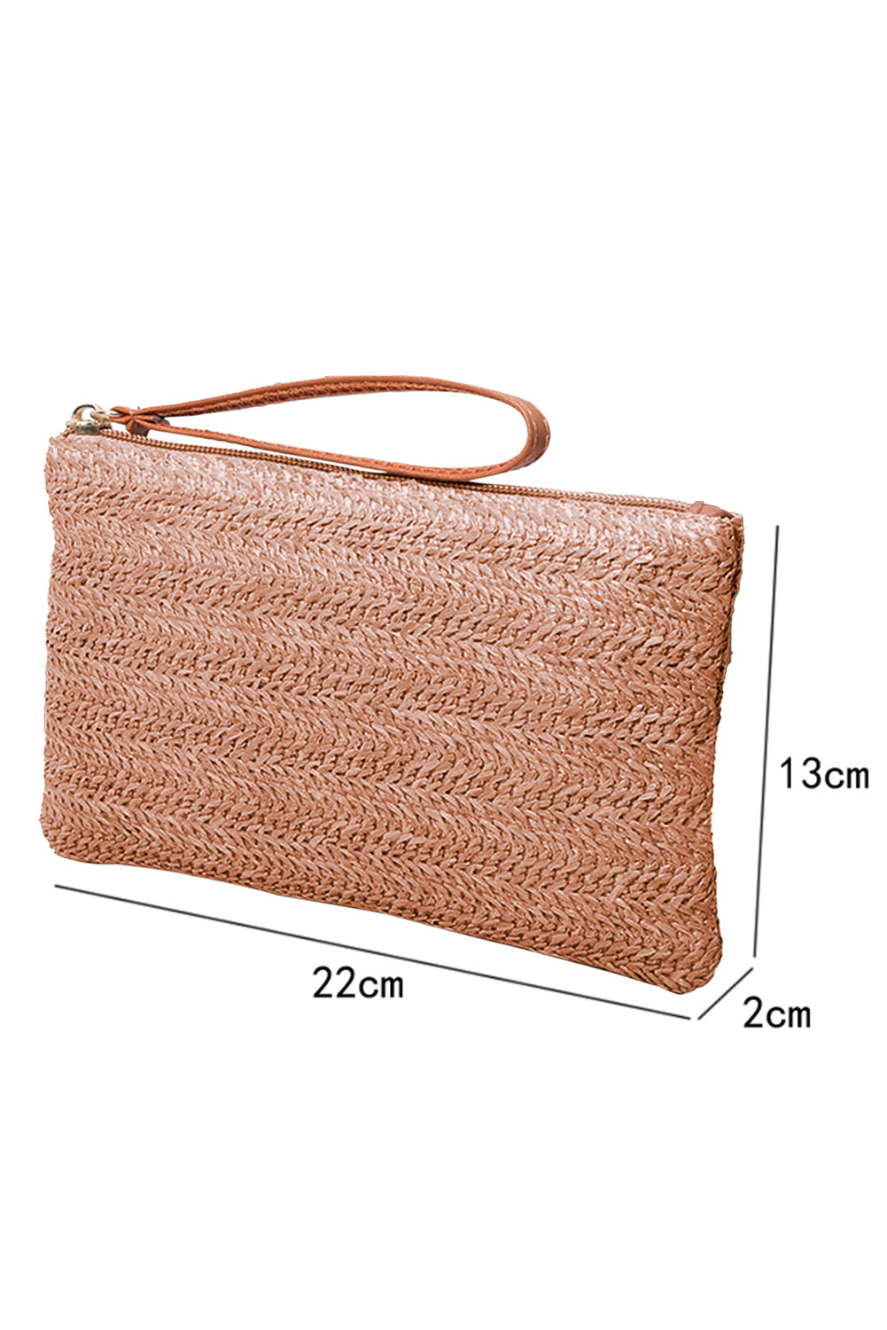 Oatmeal Braided Wrist Strap Zipper Large Capacity Clutch