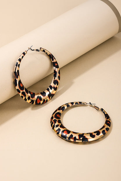 Brown Leopard Print Hoop Dropping Earrings