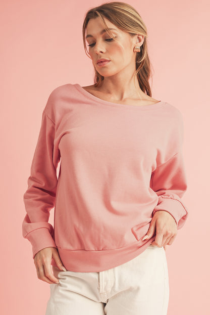 Bowknot Plain Round Neck Sweatshirt