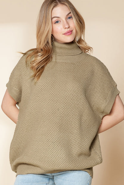 Ribbed Turtleneck Textured Short Sleeve Sweater