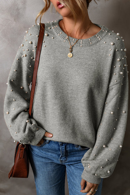 Pearl Drop Shoulder Round Neck Sweater