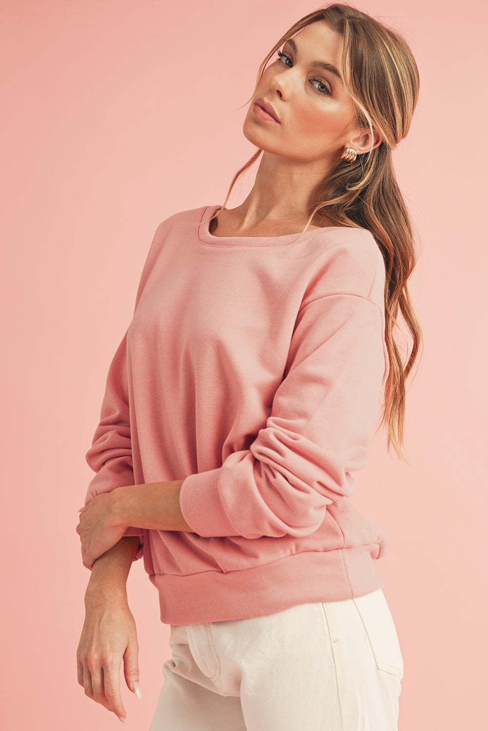 Bowknot Plain Round Neck Sweatshirt