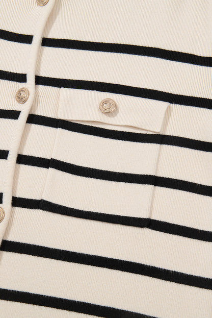 Black Stripe Flap Pocket Button Up Cardigan