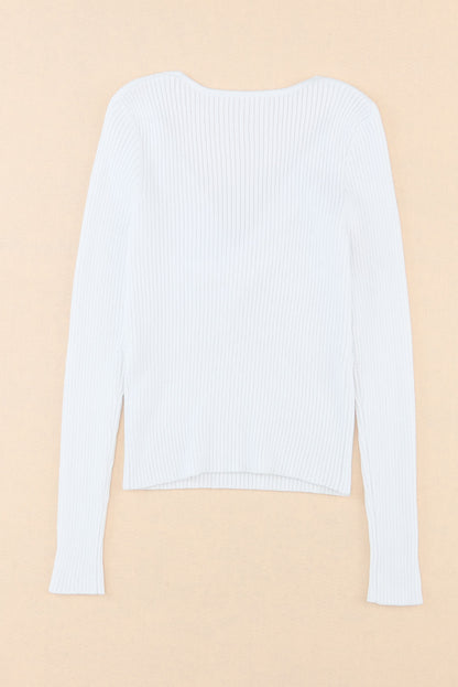 Basic Cable Crossed V Neck Sweater