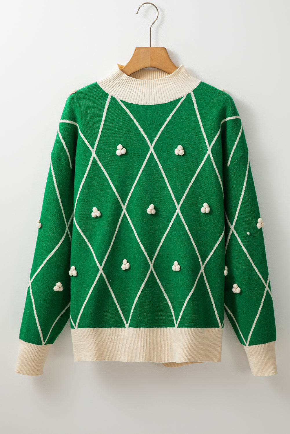 Diamond Pom Pattern Contrast Trim High Neck Sweater