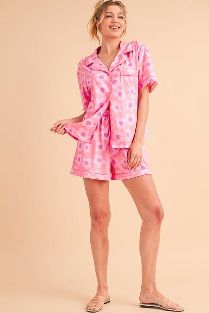 Flower Print Buttoned Shirt and Drawstring Waist Pajama Set