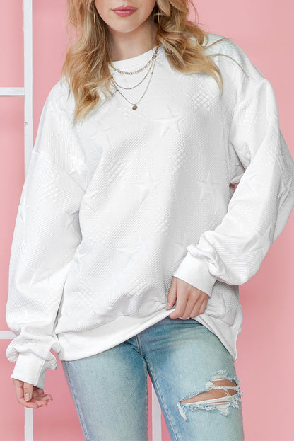 White Star Embossed Textured Drop Shoulder Sweatshirt