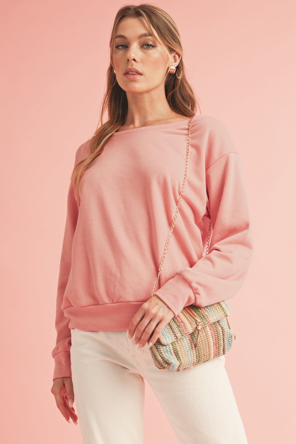 Bowknot Plain Round Neck Sweatshirt