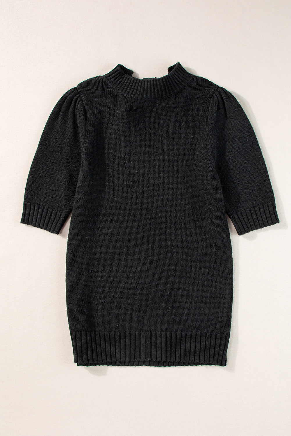 Black Knotted Keyhole Nape Short Sleeve Knit Top