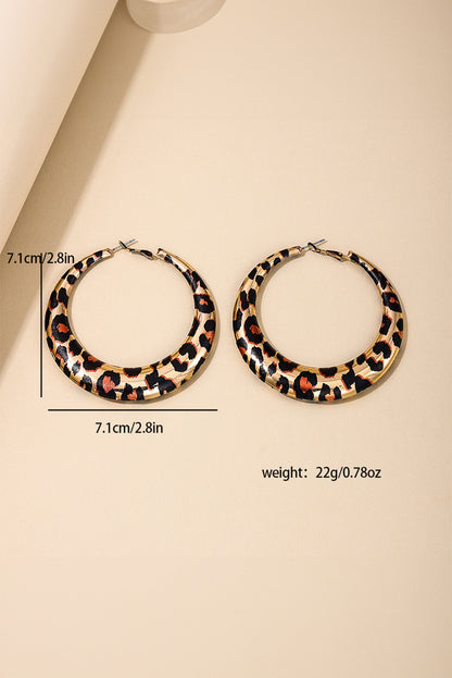 Brown Leopard Print Hoop Dropping Earrings