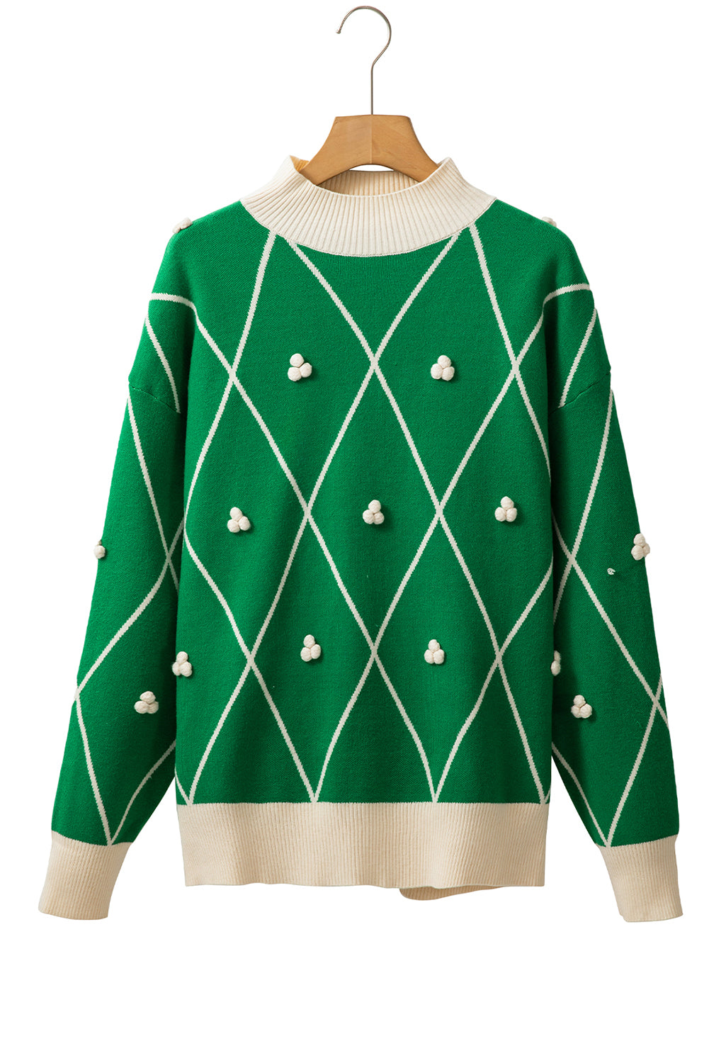 Diamond Pom Pattern Contrast Trim High Neck Sweater