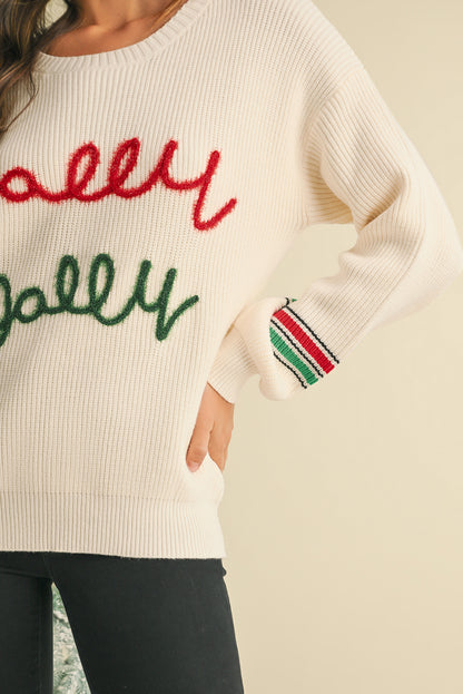 Tinsel Holly Jolly Graphic Round Neck Sweater