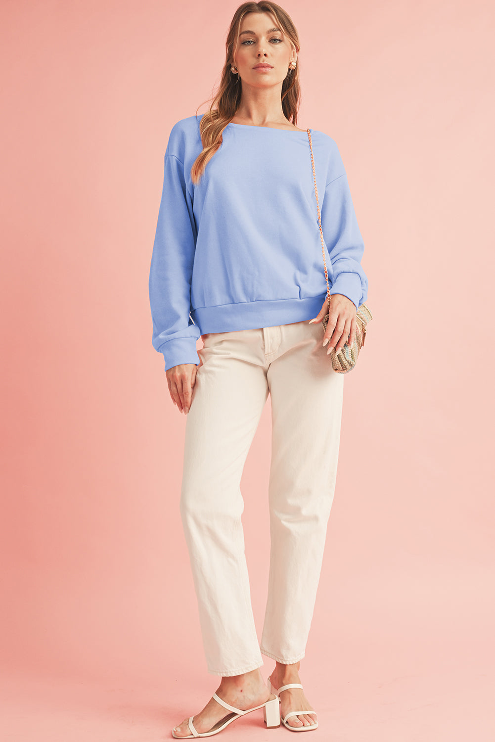 Bowknot Plain Round Neck Sweatshirt