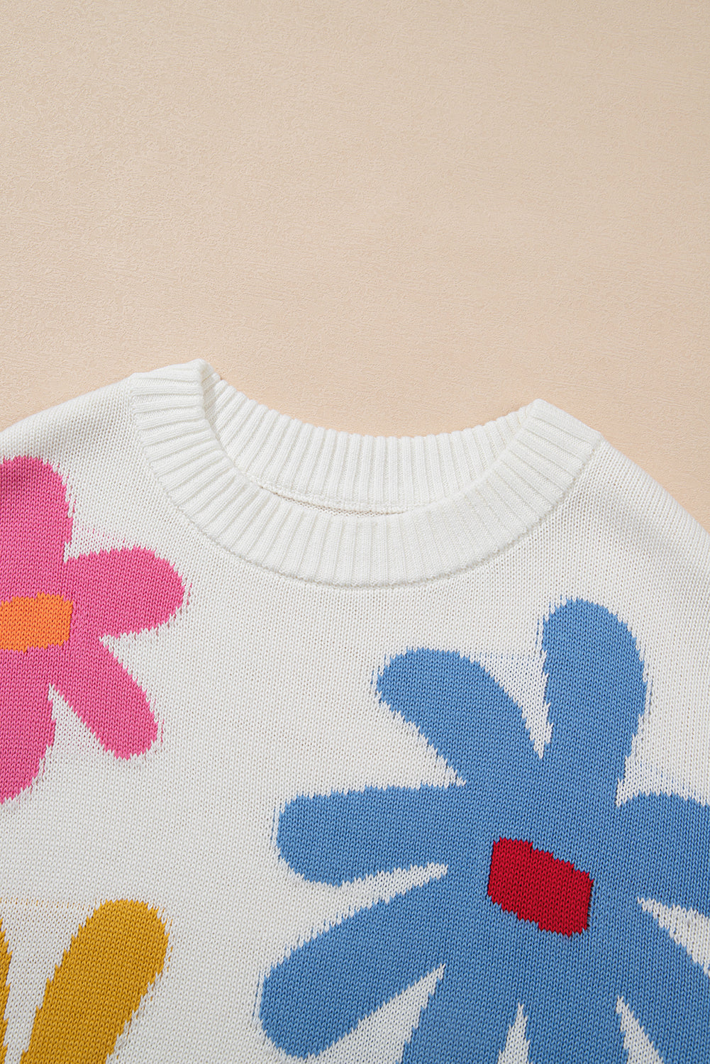 Colorful Flower Pattern Crewneck Knitted Sweater