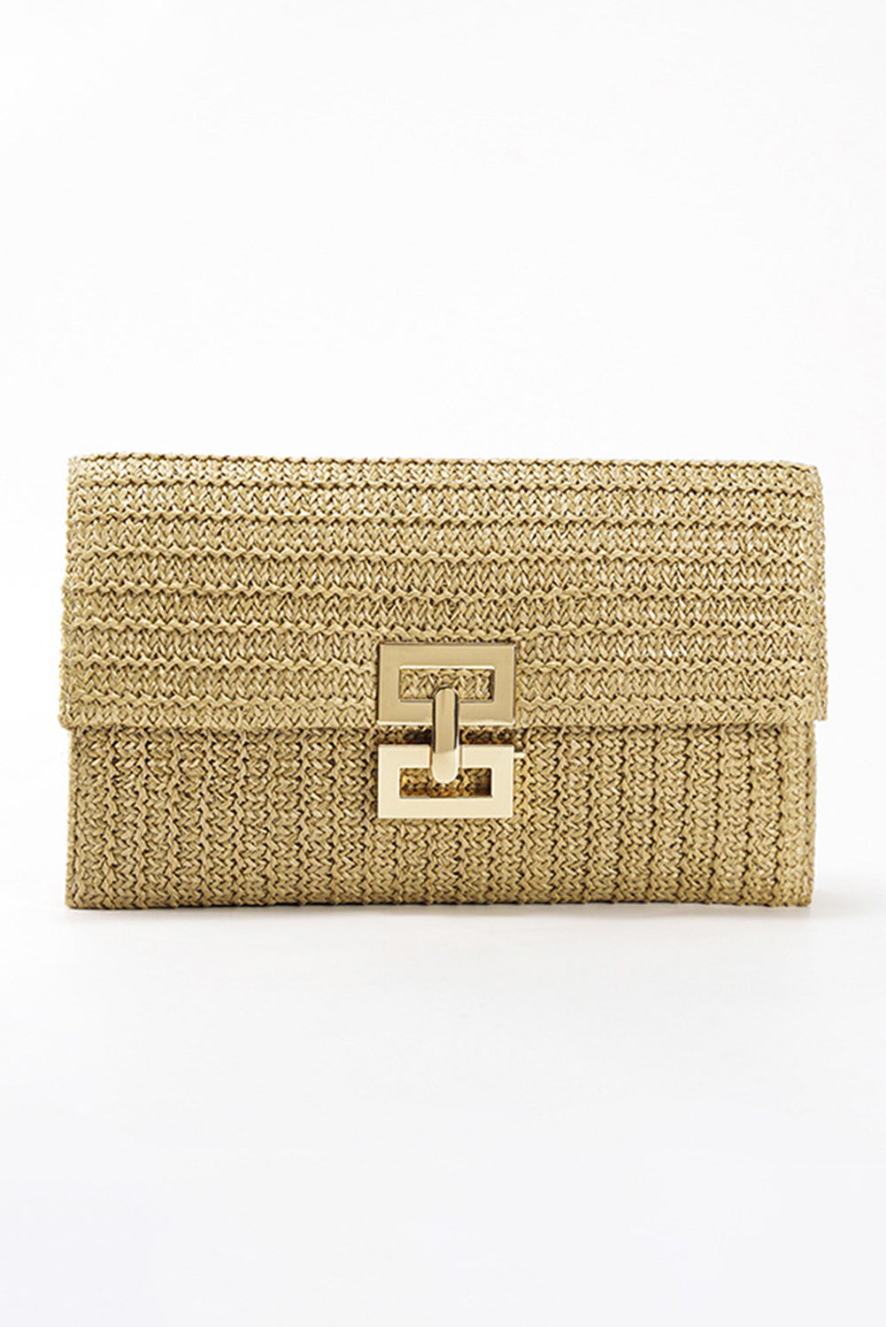 Clutch con solapa y cierre de metal tejido beige