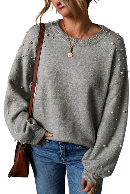 Pearl Drop Shoulder Round Neck Sweater