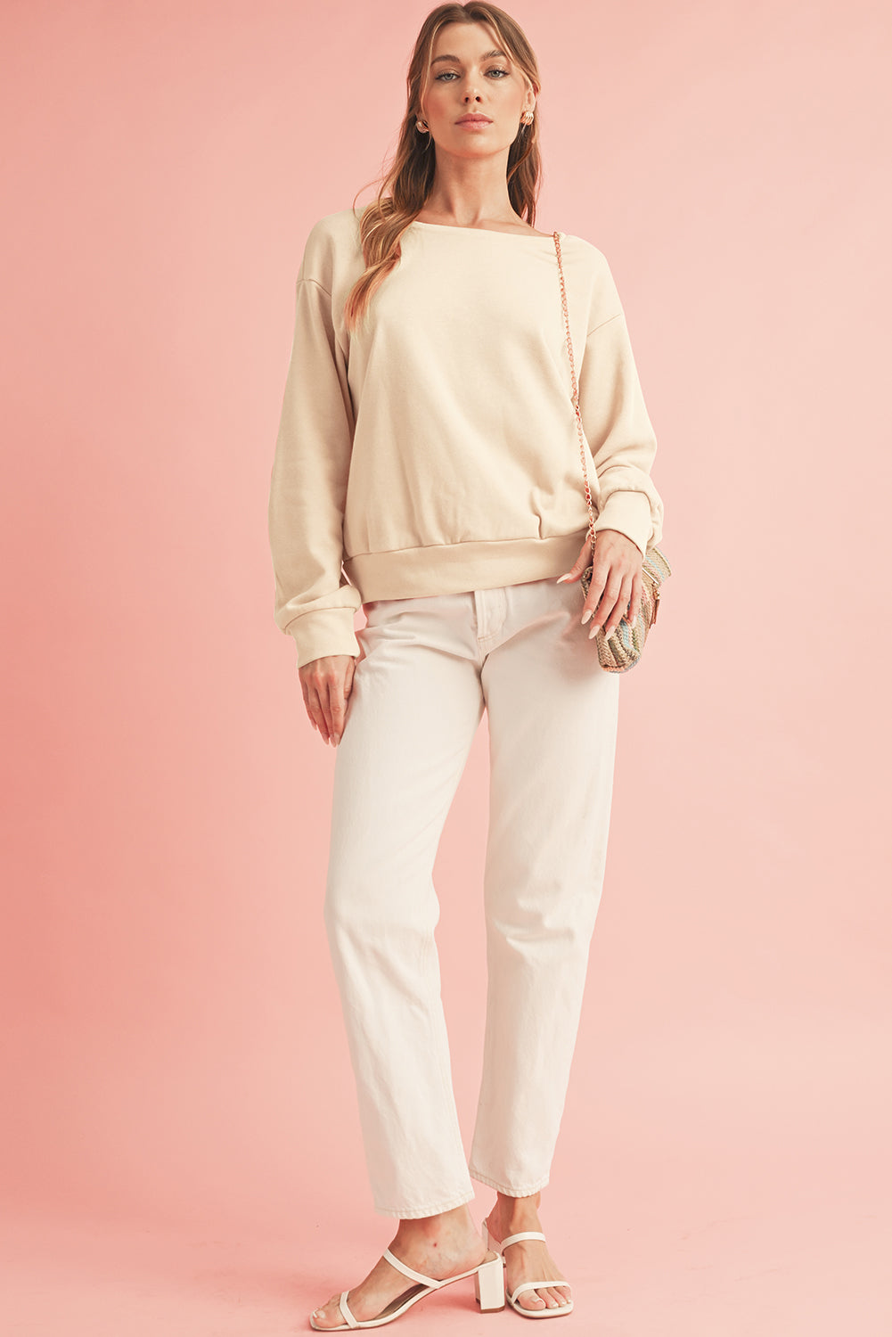 Bowknot Plain Round Neck Sweatshirt