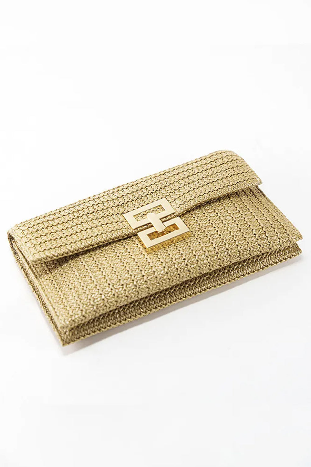 Pochette à rabat à fermoir en métal tressé beige