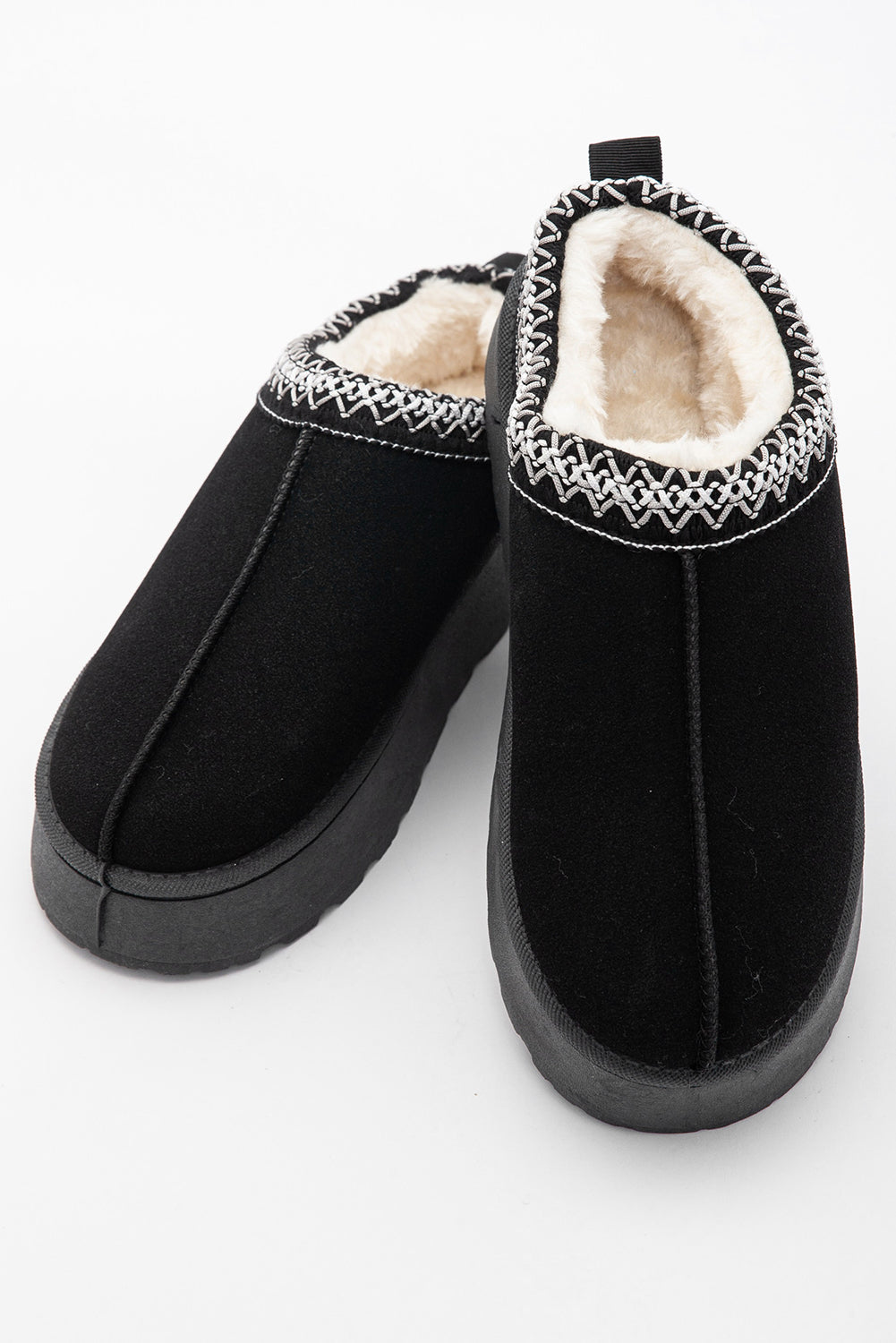 Suede Contrast Round Toe Plush Lined Flats