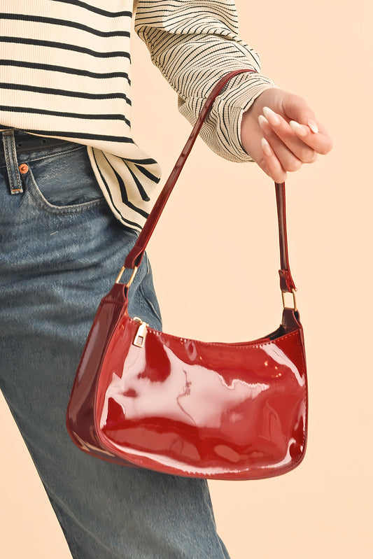 Fiery Red Leather Zipper Shoulder Bag