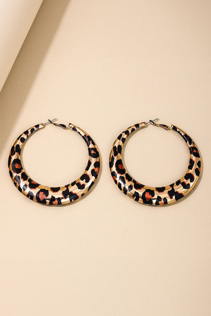 Brown Leopard Print Hoop Dropping Earrings