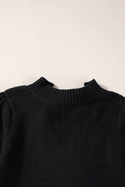 Black Knotted Keyhole Nape Short Sleeve Knit Top