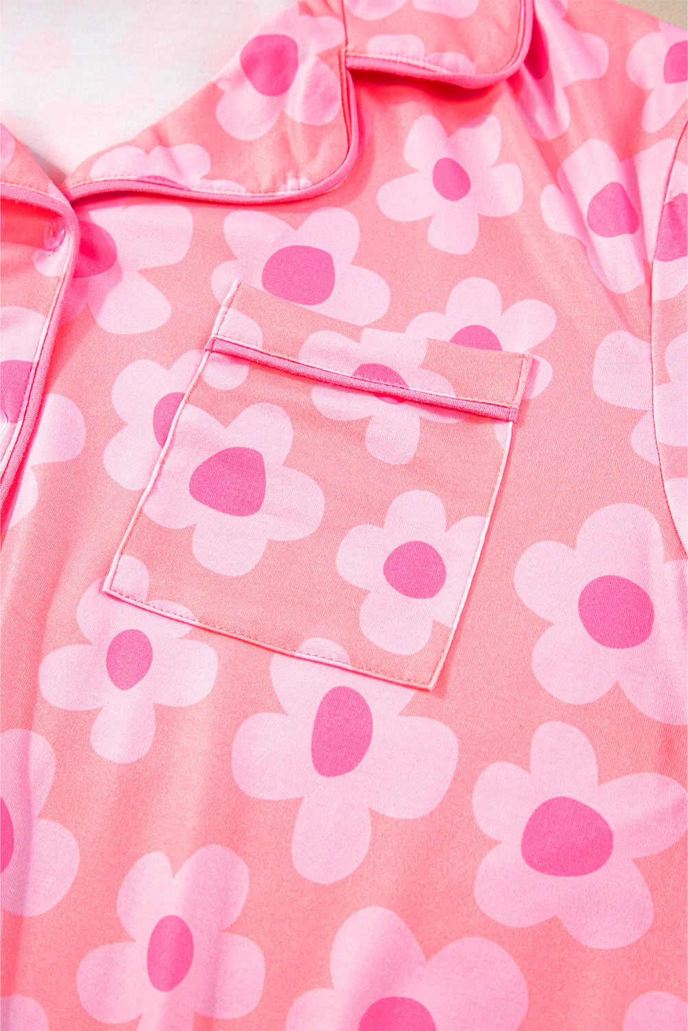 Flower Print Buttoned Shirt and Drawstring Waist Pajama Set