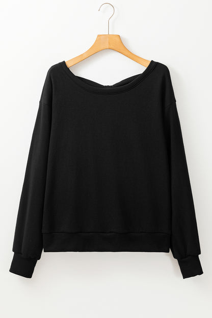 Bowknot Plain Round Neck Sweatshirt