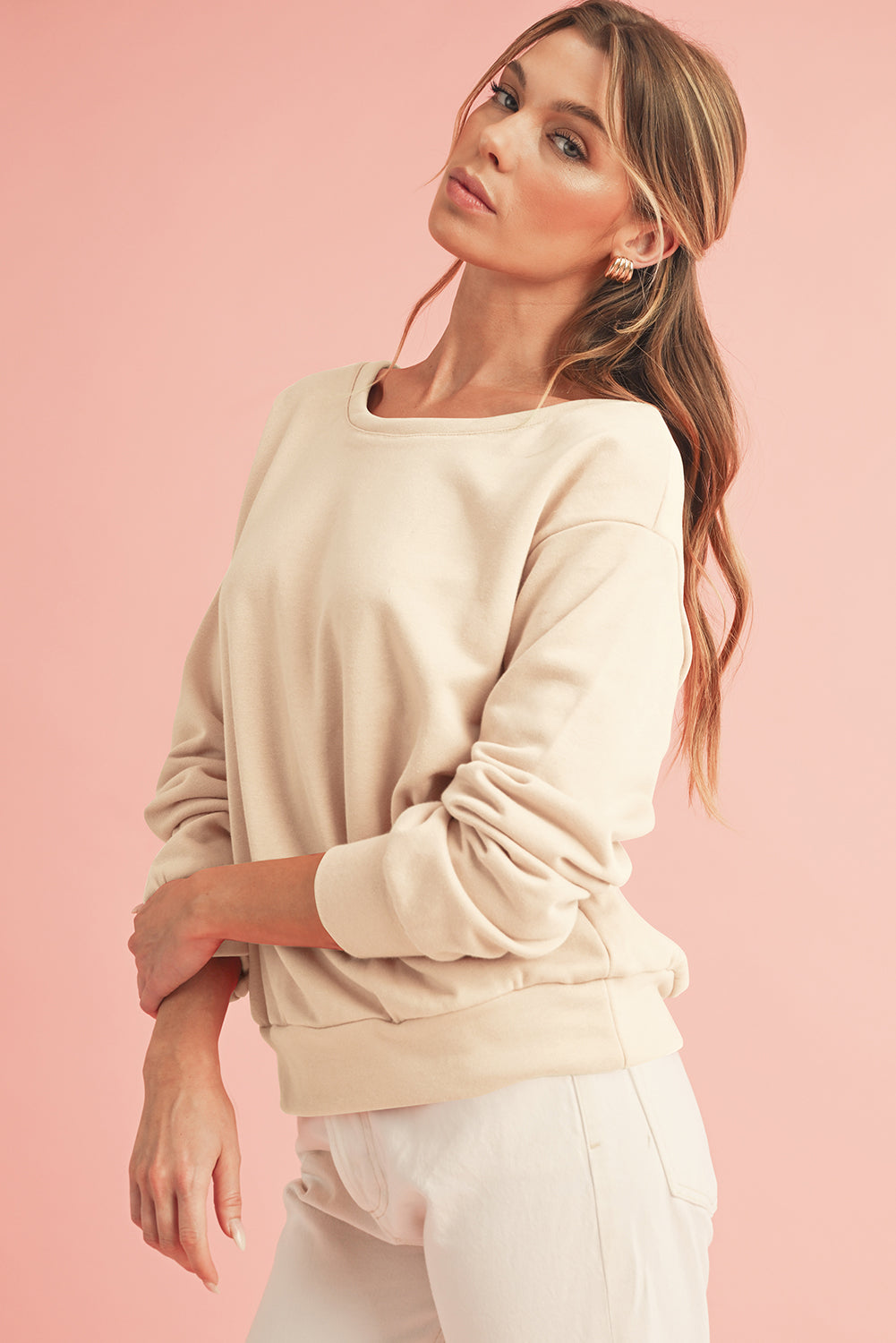 Bowknot Plain Round Neck Sweatshirt