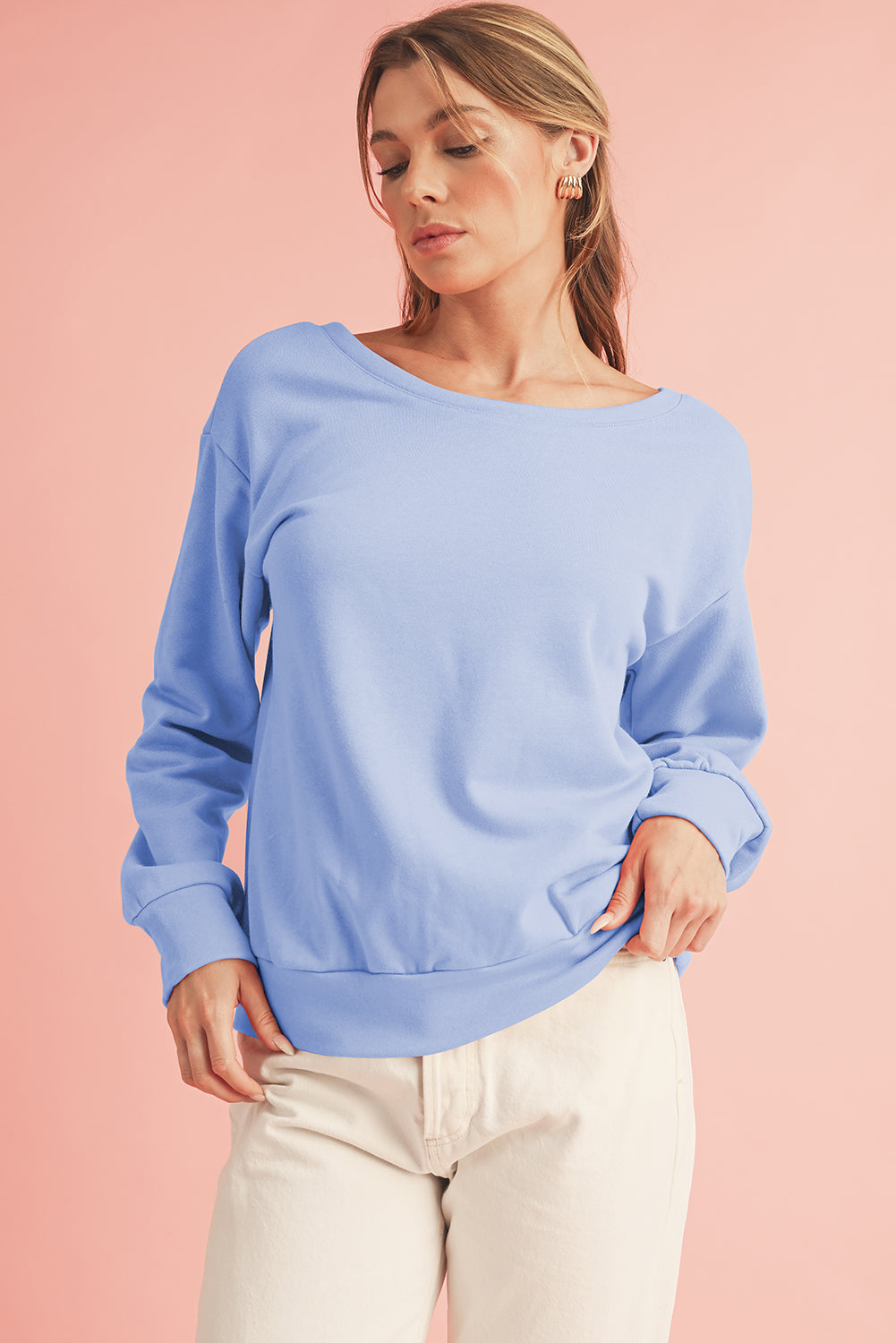 Bowknot Plain Round Neck Sweatshirt