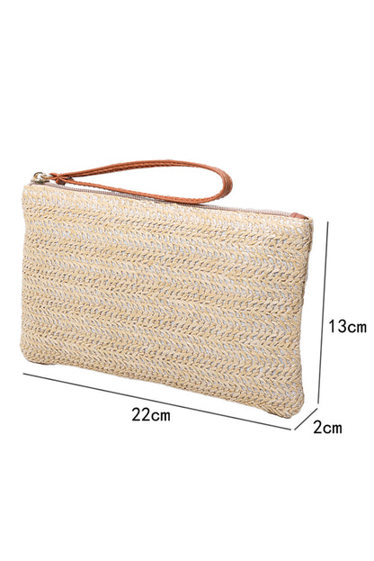 Oatmeal Braided Wrist Strap Zipper Large Capacity Clutch