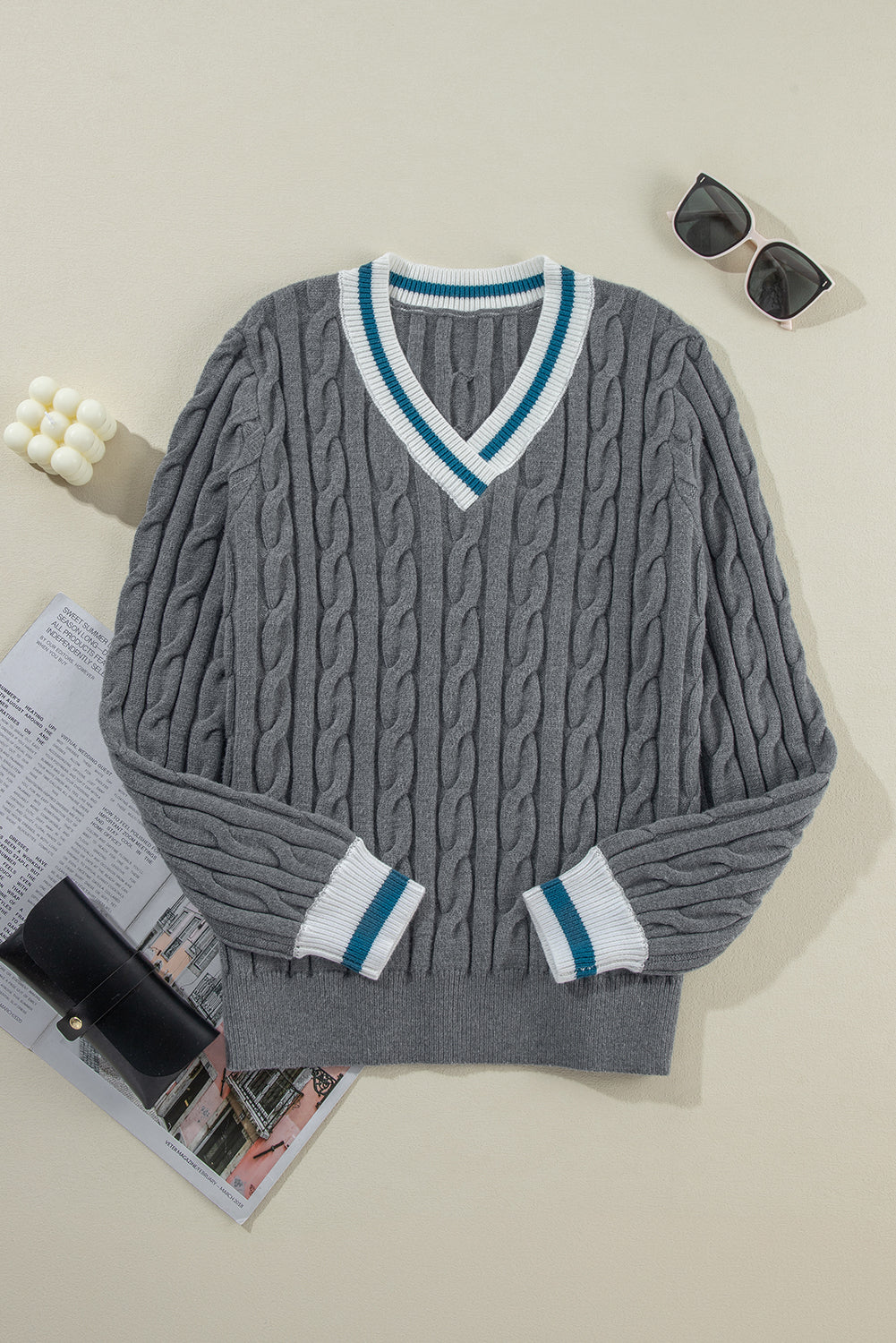 Medium Grey Contrast Fried Dough Twists Sweater