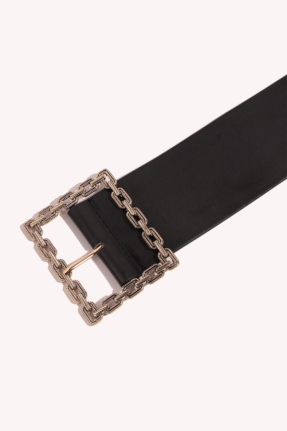 Black Square Buckle Faux Leather Belt