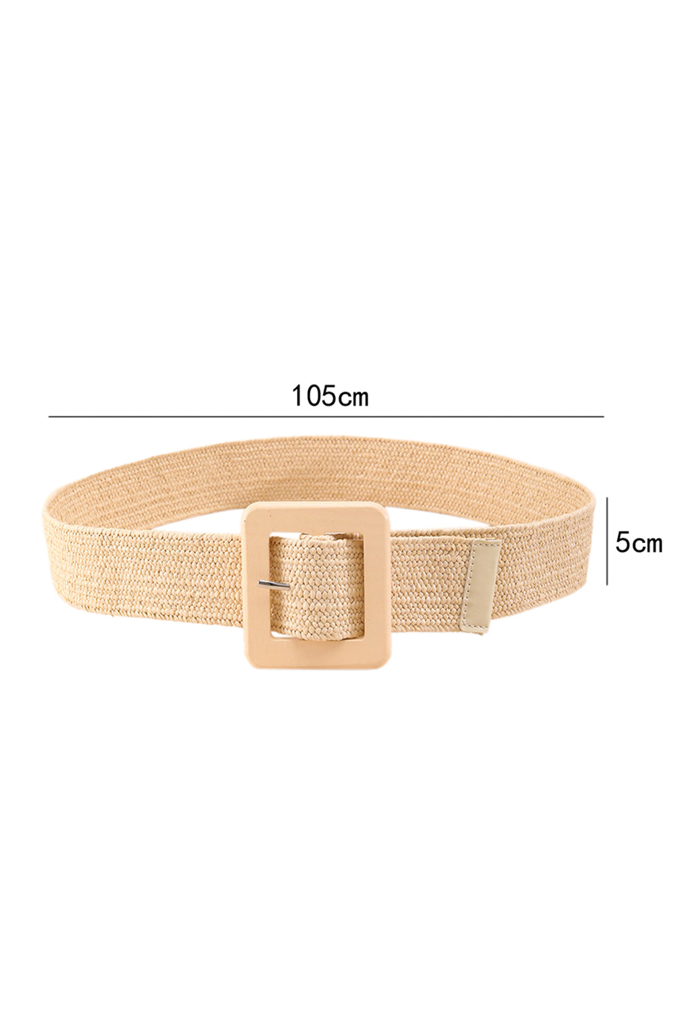 Beige Bohemian Woven Square Buckle Wide Belt