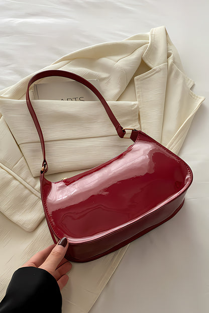 Fiery Red Leather Zipper Shoulder Bag