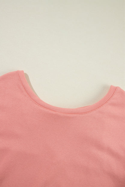 Bowknot Plain Round Neck Sweatshirt