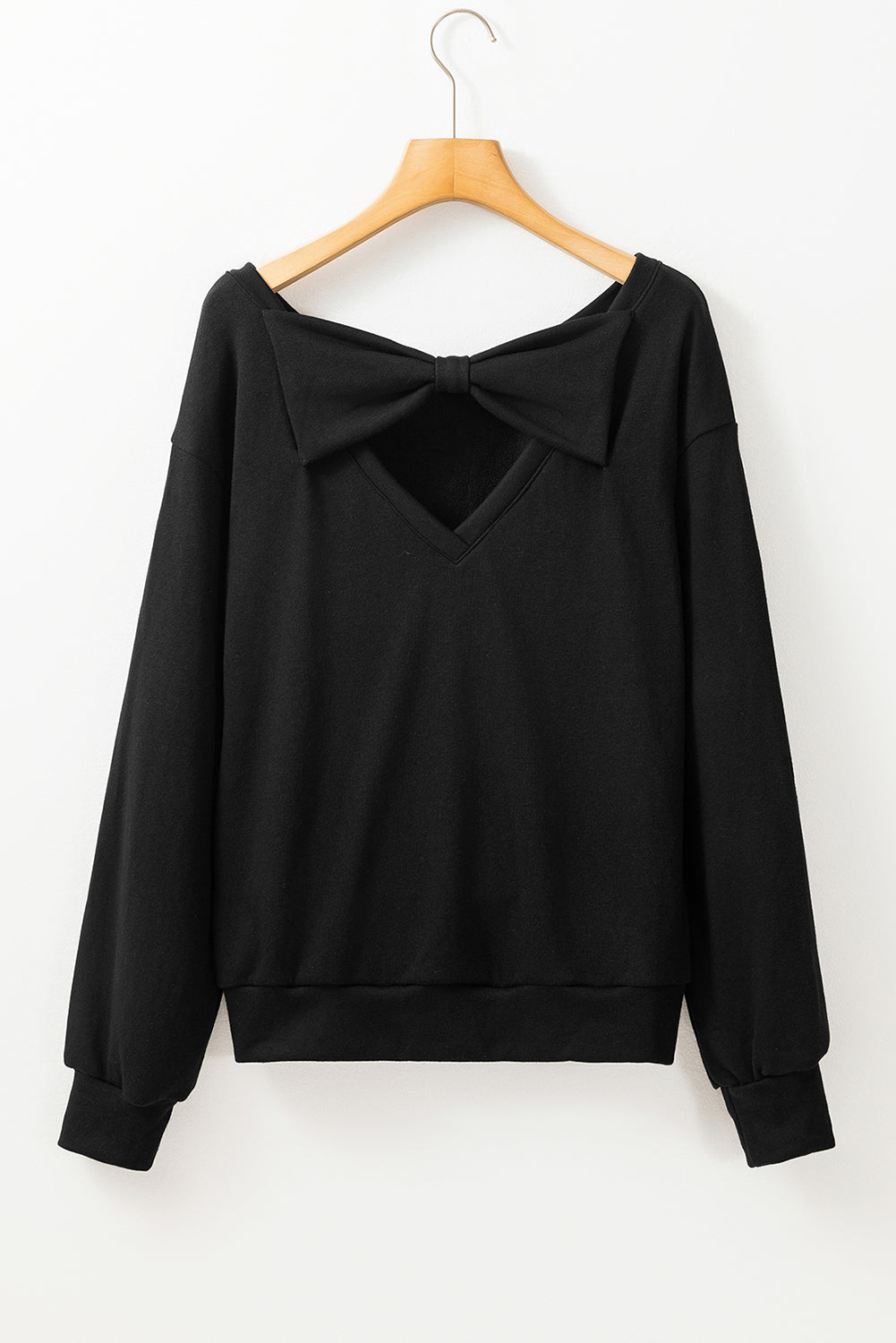 Bowknot Plain Round Neck Sweatshirt