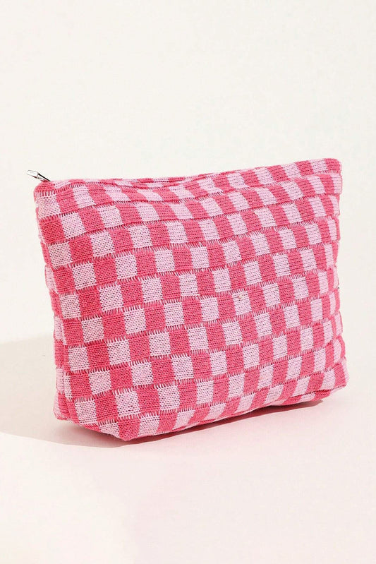 Bright Checkered Print Cosmetic Bag