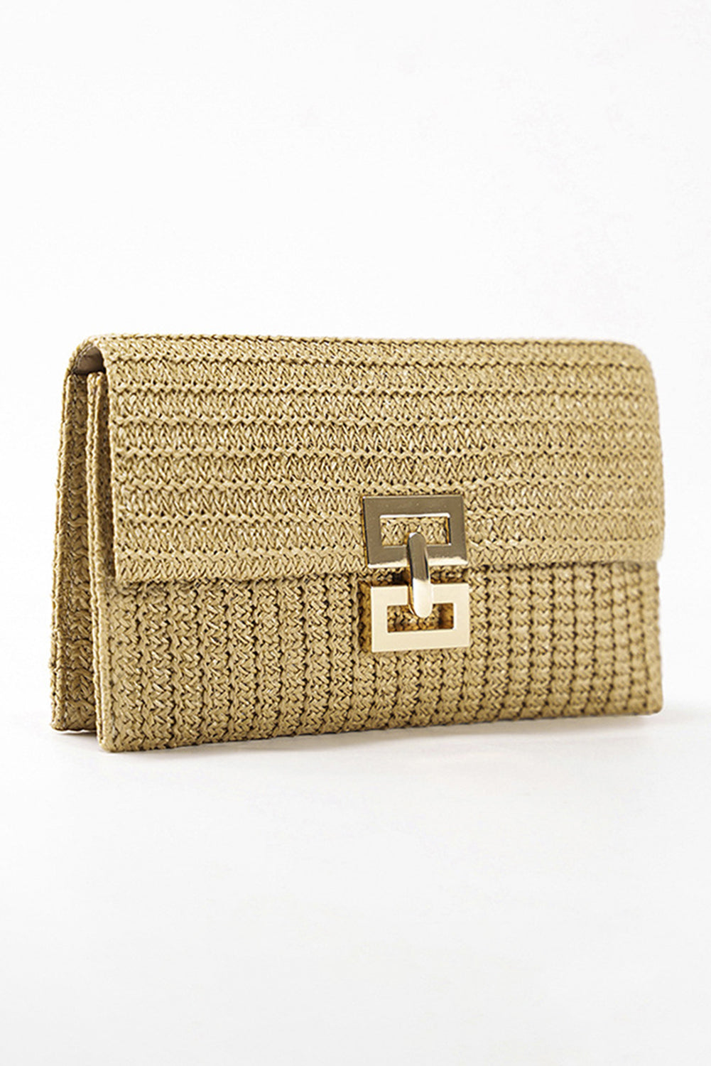 Clutch con solapa y cierre de metal tejido beige