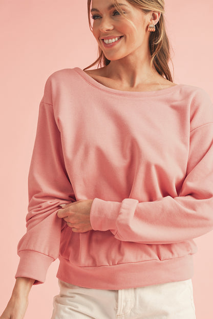 Bowknot Plain Round Neck Sweatshirt