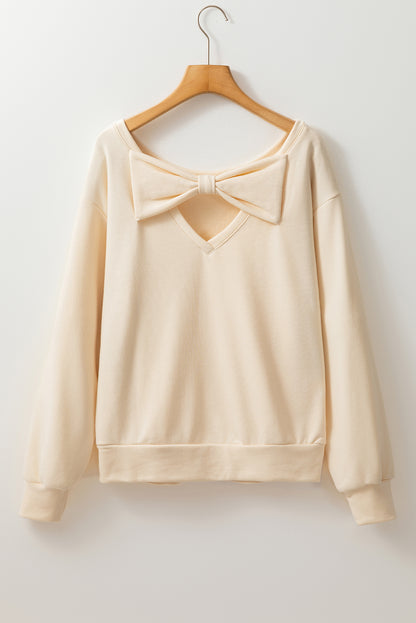 Bowknot Plain Round Neck Sweatshirt