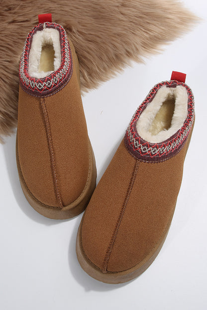 Suede Contrast Round Toe Plush Lined Flats