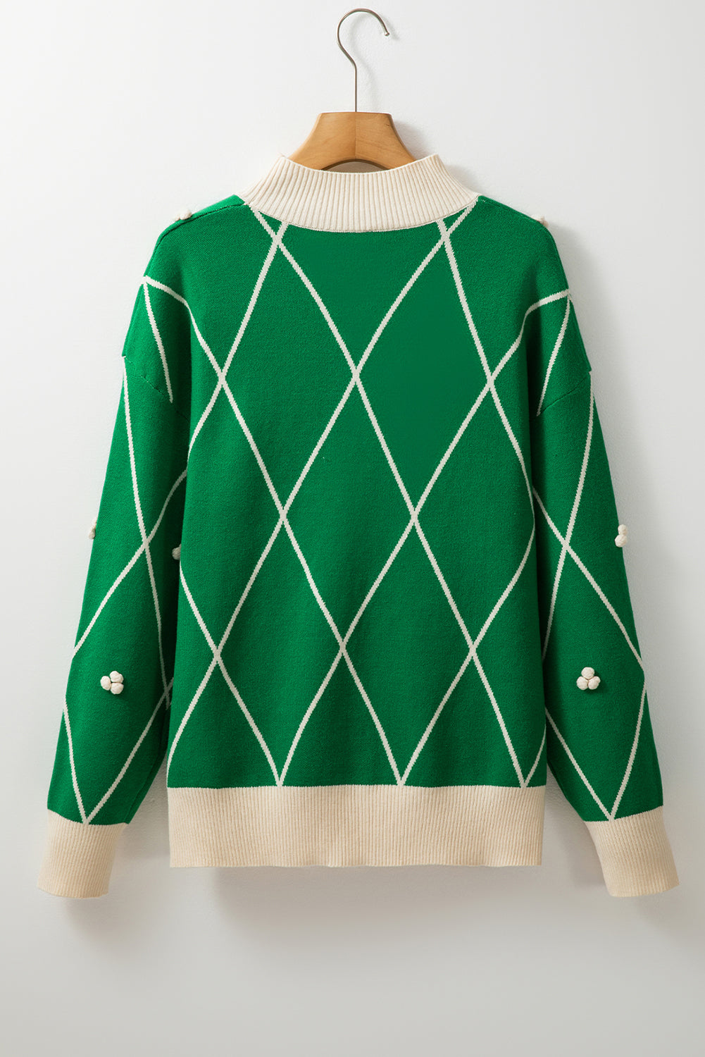 Diamond Pom Pattern Contrast Trim High Neck Sweater