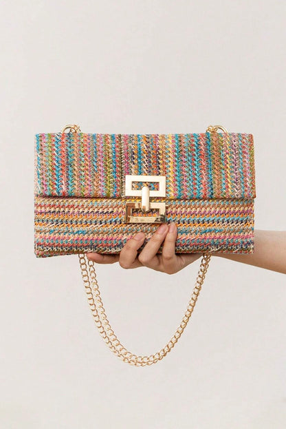 Beige Minimalist Braided Flap Chain Strap Shoulder Bag