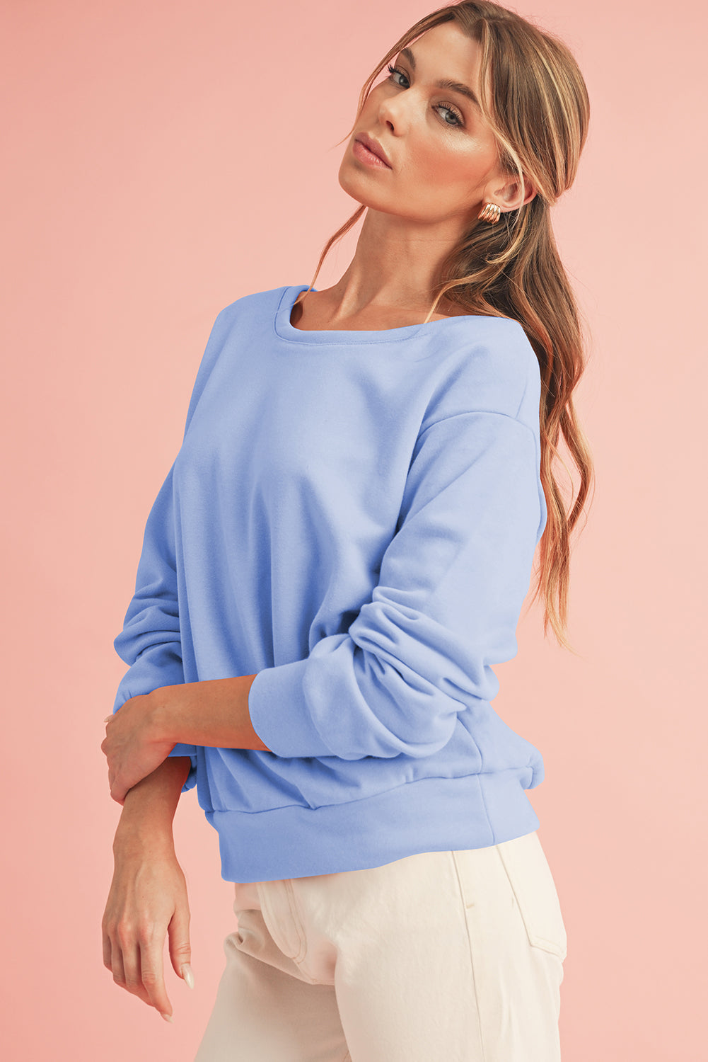 Bowknot Plain Round Neck Sweatshirt