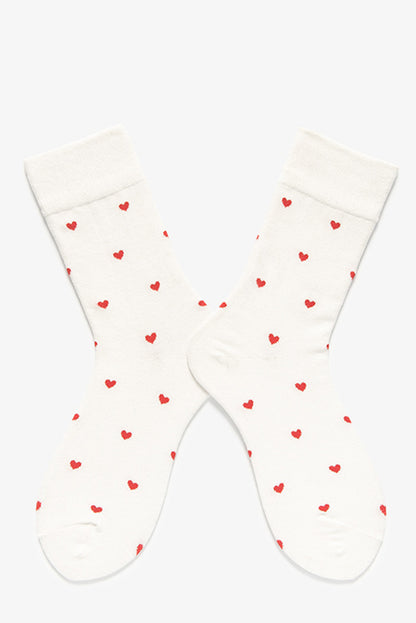 White Valentines Heart Pattern Cotton Socks